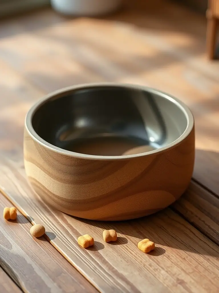 A detailed shot of the Eco-Friendly Cat Food Bowl, highlighting its sustainable materials, wide base, and smooth interior, emphasizing its eco-friendliness and ease of cleaning.